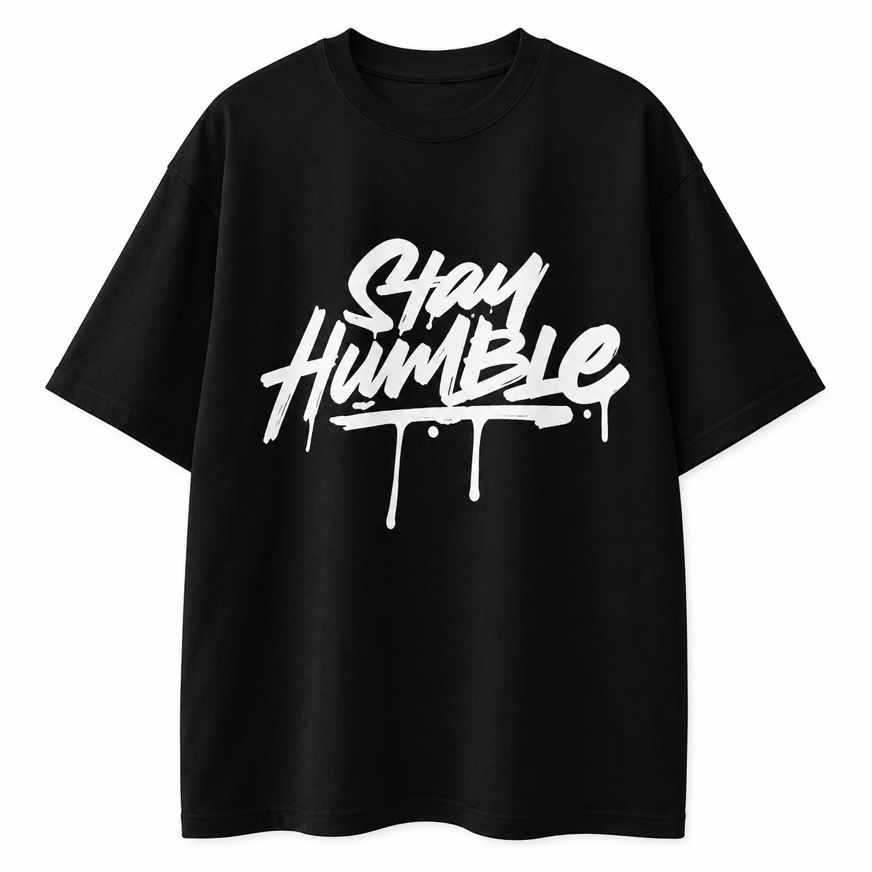 Graphic Drop Shoulder Oversized Tee – Stay Humble Black Flatlay
